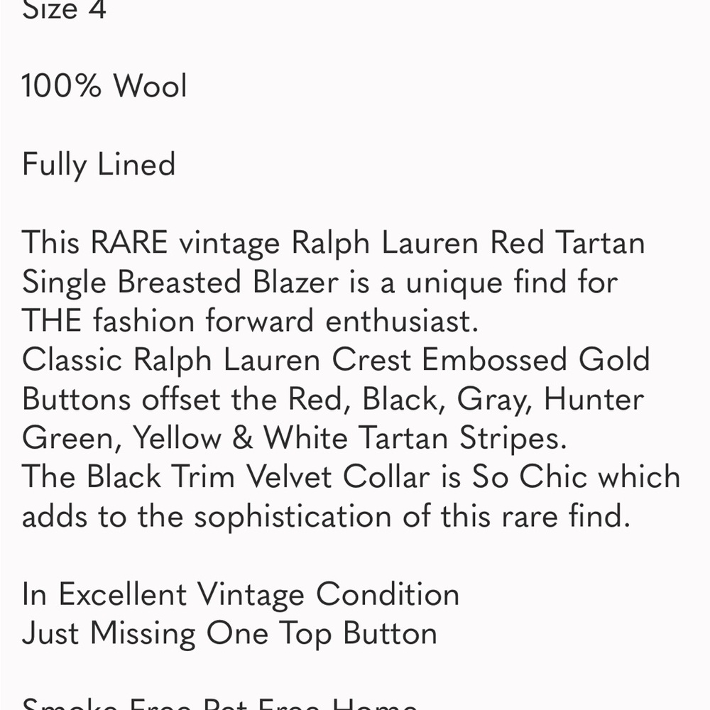 Ralph Lauren Holiday Vintage Tartan Plaid Red Jacket Gold w/ Black Velvet Collar - Picture 10 of 15